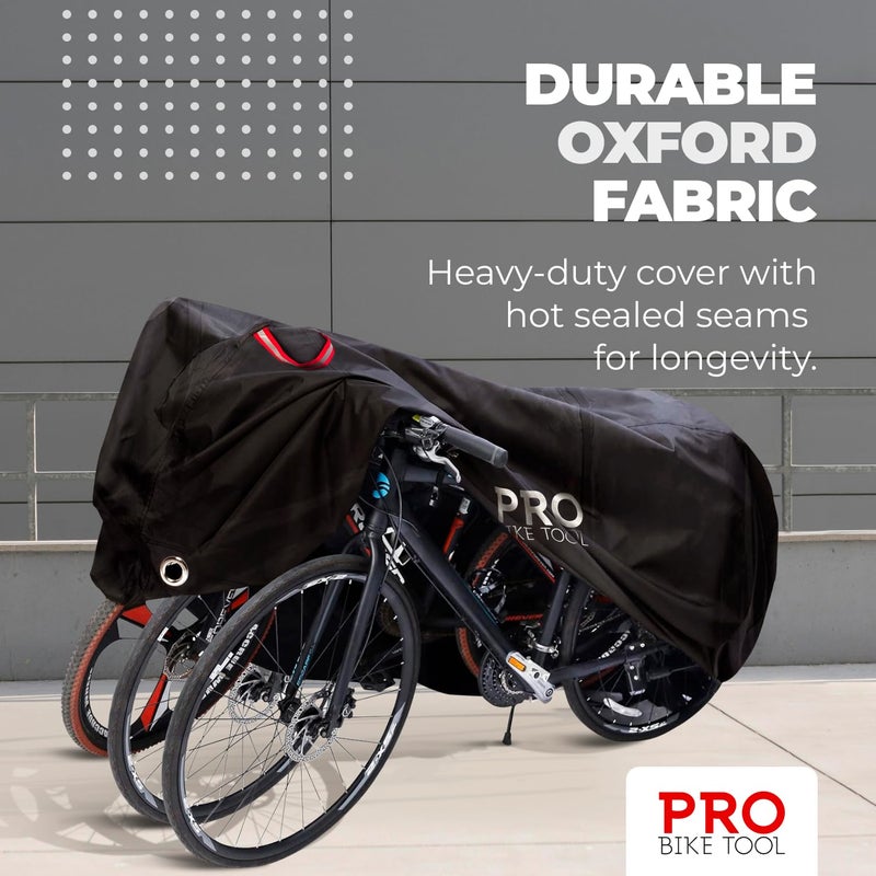 PRO BIKE TOOL Waterproof Bike Cover - Outdoor Bicycle Storage Fits up to Bikes - Heavy Duty Ripstop Material with UV Protection for Yard, Garden, or Car Racks - Durable Black Design - 81.5x46.5-Inch - Image 2